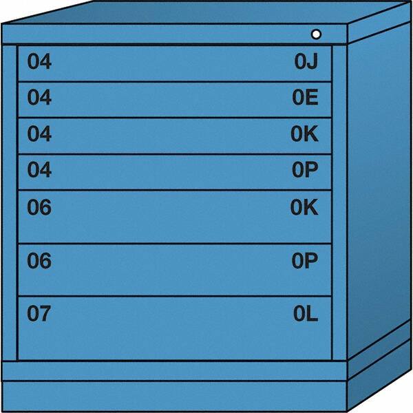 Lyon - 7 Drawer, Standard Bench Height - Single Drawer Access Cabinet - Steel, 30" Wide x 28-1/4" Deep x 33-1/4" High, Wedgewood Blue - USA Tool & Supply