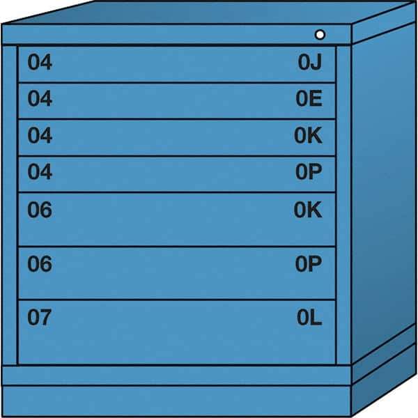 Lyon - 7 Drawer, Standard Bench Height - Multiple Drawer Access Cabinet - Steel, 30" Wide x 28-1/4" Deep x 33-1/4" High, Wedgewood Blue - USA Tool & Supply