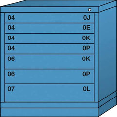 Lyon - 7 Drawer, Standard Bench Height - Multiple Drawer Access Cabinet - Steel, 30" Wide x 28-1/4" Deep x 33-1/4" High, Wedgewood Blue - USA Tool & Supply