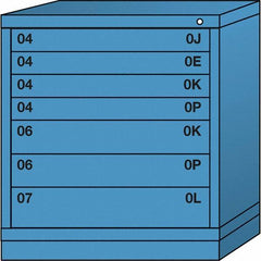 Lyon - 7 Drawer, Standard Bench Height - Single Drawer Access Cabinet - Steel, 30" Wide x 28-1/4" Deep x 33-1/4" High, Wedgewood Blue - USA Tool & Supply