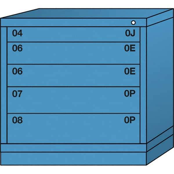Lyon - 5 Drawer, Standard Table Height - Multiple Drawer Access Cabinet - Steel, 30" Wide x 28-1/4" Deep x 30-1/8" High, Wedgewood Blue - USA Tool & Supply