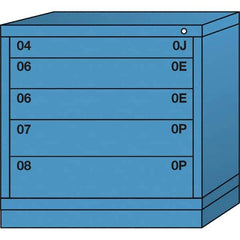 Lyon - 5 Drawer, Standard Table Height - Single Drawer Access Cabinet - Steel, 30" Wide x 28-1/4" Deep x 30-1/8" High, Wedgewood Blue - USA Tool & Supply