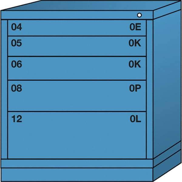 Lyon - 5 Drawer, Standard Bench Height - Single Drawer Access Cabinet - Steel, 30" Wide x 28-1/4" Deep x 33-1/4" High, Wedgewood Blue - USA Tool & Supply
