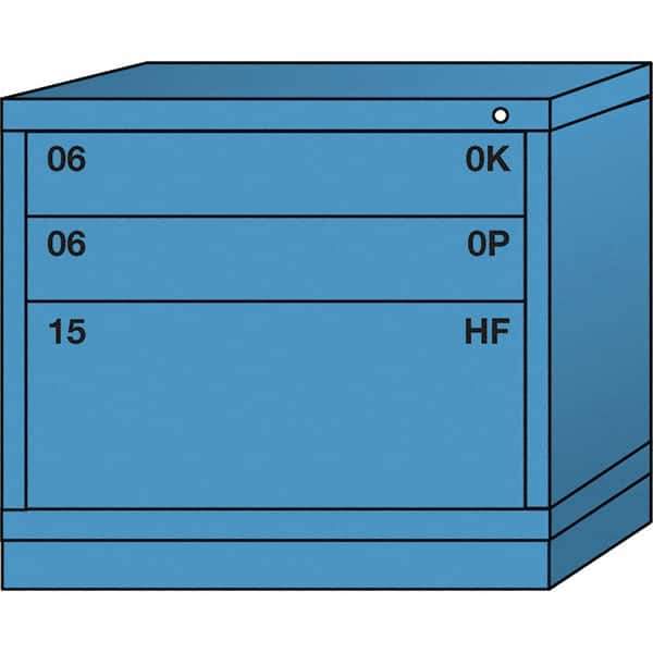 Lyon - 3 Drawer, Standard Desk Height - Single Drawer Access Cabinet - Steel, 30" Wide x 28-1/4" Deep x 26-7/8" High, Wedgewood Blue - USA Tool & Supply
