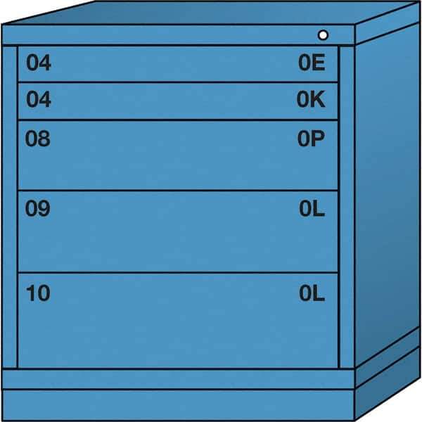 Lyon - 5 Drawer, Standard Bench Height - Multiple Drawer Access Cabinet - Steel, 30" Wide x 28-1/4" Deep x 33-1/4" High, Wedgewood Blue - USA Tool & Supply