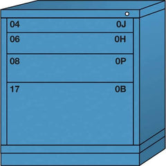 Lyon - 4 Drawer, Standard Bench Height - Single Drawer Access Cabinet - Steel, 30" Wide x 28-1/4" Deep x 33-1/4" High, Wedgewood Blue - USA Tool & Supply