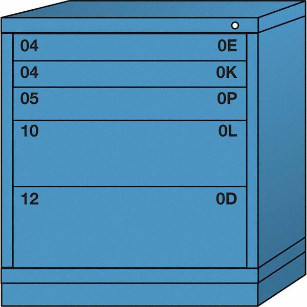 Lyon - 5 Drawer, Standard Bench Height - Single Drawer Access Cabinet - Steel, 30" Wide x 28-1/4" Deep x 33-1/4" High, Wedgewood Blue - USA Tool & Supply
