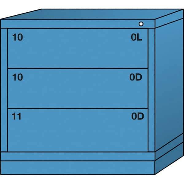 Lyon - 3 Drawer, Standard Table Height - Multiple Drawer Access Cabinet - Steel, 30" Wide x 28-1/4" Deep x 30-1/8" High, Wedgewood Blue - USA Tool & Supply
