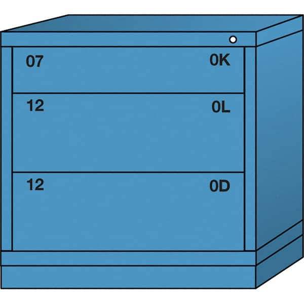 Lyon - 3 Drawer, Standard Table Height - Single Drawer Access Cabinet - Steel, 30" Wide x 28-1/4" Deep x 30-1/8" High, Wedgewood Blue - USA Tool & Supply
