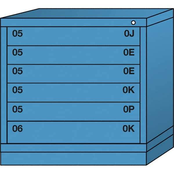 Lyon - 6 Drawer, Standard Table Height - Single Drawer Access Cabinet - Steel, 30" Wide x 28-1/4" Deep x 30-1/8" High, Wedgewood Blue - USA Tool & Supply