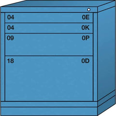 Lyon - 4 Drawer, Standard Bench Height - Single Drawer Access Cabinet - Steel, 30" Wide x 28-1/4" Deep x 33-1/4" High, Wedgewood Blue - USA Tool & Supply