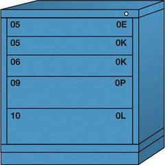 Lyon - 5 Drawer, Standard Bench Height - Single Drawer Access Cabinet - Steel, 30" Wide x 28-1/4" Deep x 33-1/4" High, Wedgewood Blue - USA Tool & Supply