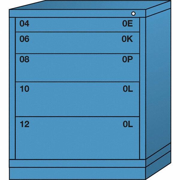 Lyon - 5 Drawer, Standard Mid-Range - Single Drawer Access Cabinet - Steel, 30" Wide x 28-1/4" Deep x 37-15/79" High, Wedgewood Blue - USA Tool & Supply