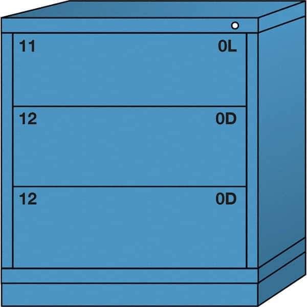 Lyon - 3 Drawer, Standard Bench Height - Single Drawer Access Cabinet - Steel, 30" Wide x 28-1/4" Deep x 33-1/4" High, Wedgewood Blue - USA Tool & Supply