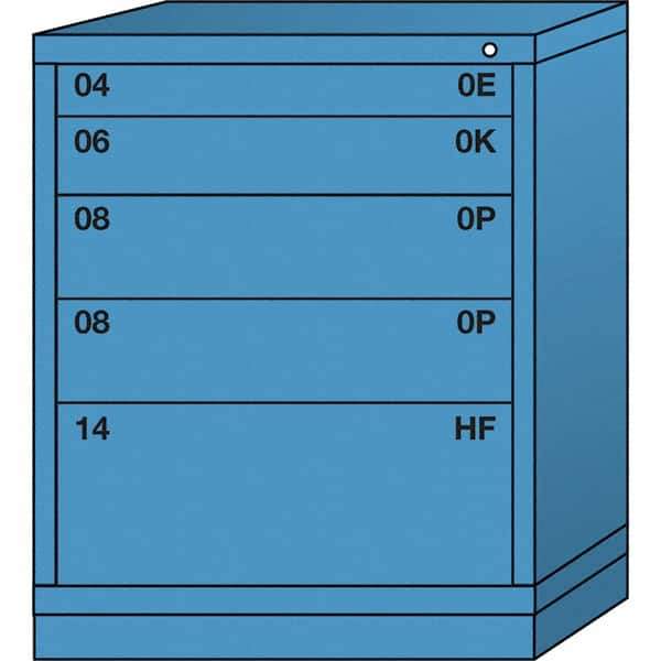 Lyon - 5 Drawer, Standard Mid-Range - Multiple Drawer Access Cabinet - Steel, 30" Wide x 28-1/4" Deep x 37-15/79" High, Wedgewood Blue - USA Tool & Supply