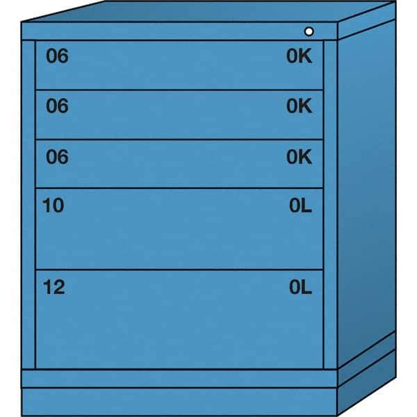 Lyon - 5 Drawer, Standard Mid-Range - Single Drawer Access Cabinet - Steel, 30" Wide x 28-1/4" Deep x 37-15/79" High, Wedgewood Blue - USA Tool & Supply