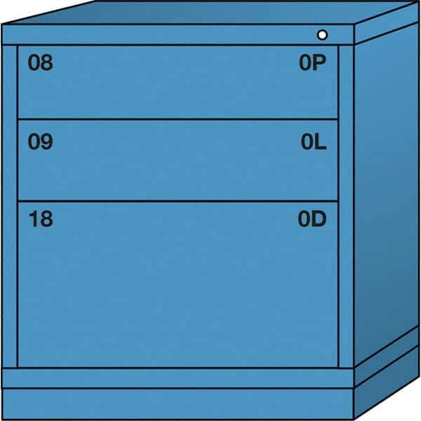 Lyon - 3 Drawer, Standard Bench Height - Single Drawer Access Cabinet - Steel, 30" Wide x 28-1/4" Deep x 33-1/4" High, Wedgewood Blue - USA Tool & Supply