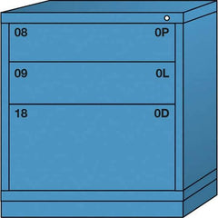 Lyon - 3 Drawer, Standard Bench Height - Single Drawer Access Cabinet - Steel, 30" Wide x 28-1/4" Deep x 33-1/4" High, Wedgewood Blue - USA Tool & Supply