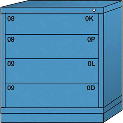Lyon - 4 Drawer, Standard Bench Height - Single Drawer Access Cabinet - Steel, 30" Wide x 28-1/4" Deep x 33-1/4" High, Wedgewood Blue - USA Tool & Supply