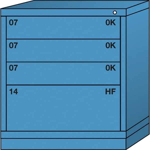 Lyon - 4 Drawer, Standard Bench Height - Multiple Drawer Access Cabinet - Steel, 30" Wide x 28-1/4" Deep x 33-1/4" High, Wedgewood Blue - USA Tool & Supply