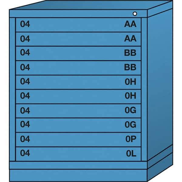 Lyon - 10 Drawer, Standard Mid-Range - Single Drawer Access Cabinet - Steel, 30" Wide x 28-1/4" Deep x 37-15/79" High, Wedgewood Blue - USA Tool & Supply