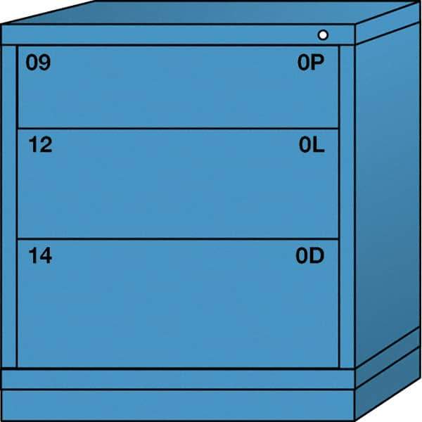 Lyon - 3 Drawer, Standard Bench Height - Single Drawer Access Cabinet - Steel, 30" Wide x 28-1/4" Deep x 33-1/4" High, Wedgewood Blue - USA Tool & Supply