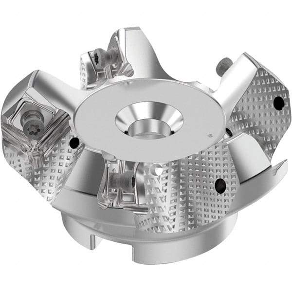 Seco - 2-1/2" Cut Diam, 3/4" Arbor Hole, 0.236" Max Depth of Cut, 48° Indexable Chamfer & Angle Face Mill - 5 Inserts, SN.. Insert, Right Hand Cut, 5 Flutes, Through Coolant, Series R220.54 - USA Tool & Supply