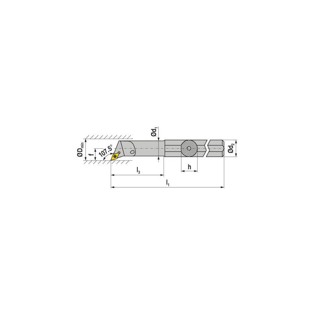 Indexable Boring Bar:  E-A1012K SDQCR 07,  15.50 mm Min Bore,  12.00 mm Shank Dia,  107.50&deg N/A Solid Carbide 125.0000″ OAL,  Screw Clamping,