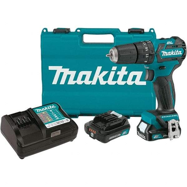 Makita - 12 Volt 3/8" Keyless Chuck Cordless Hammer Drill - 0 to 22,500 BPM, 0 to 1,500 RPM, Reversible - USA Tool & Supply