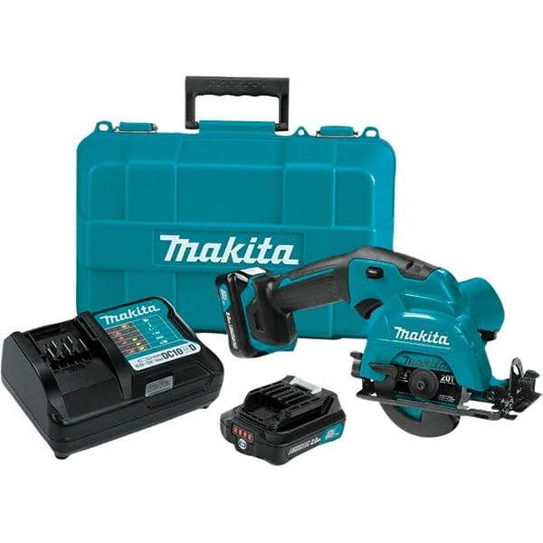 Makita - 12 Volt, 3-3/8" Blade, Cordless Circular Saw - 1,500 RPM, 2 Lithium-Ion Batteries Included - USA Tool & Supply