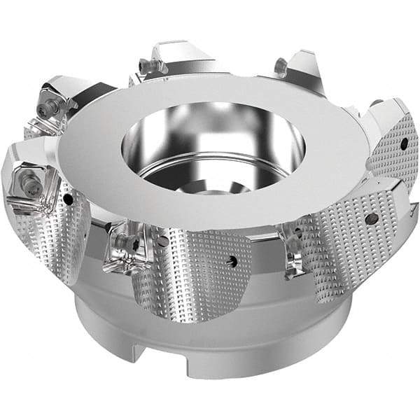 Seco - 5" Cut Diam, 1-1/2" Arbor Hole, 0.315" Max Depth of Cut, 71° Indexable Chamfer & Angle Face Mill - 8 Inserts, SN.. Insert, Right Hand Cut, 8 Flutes, Through Coolant, Series R220.56 - USA Tool & Supply