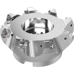 Seco - 125mm Cut Diam, 40mm Arbor Hole, 8mm Max Depth of Cut, 71° Indexable Chamfer & Angle Face Mill - 8 Inserts, SN.. Insert, Right Hand Cut, 8 Flutes, Through Coolant, Series R220.56 - USA Tool & Supply