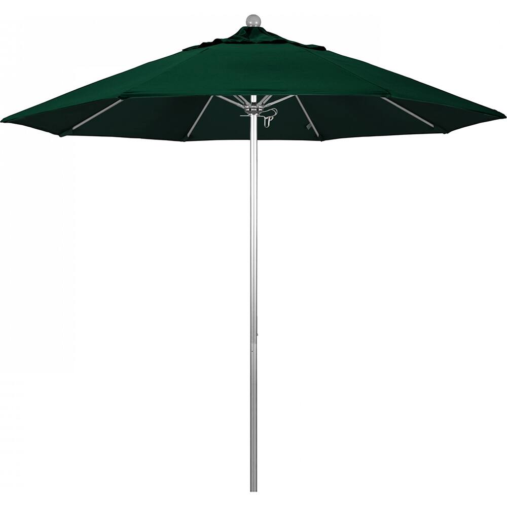 California Umbrella - Patio Umbrellas; Umbrella Diameter (Inch): 108 ; Height (Feet): 8.583 ; Fabric Color: Hunter Green ; Base Included: No ; Frame Material: Aluminum ; Frame Color: Silver - Exact Industrial Supply