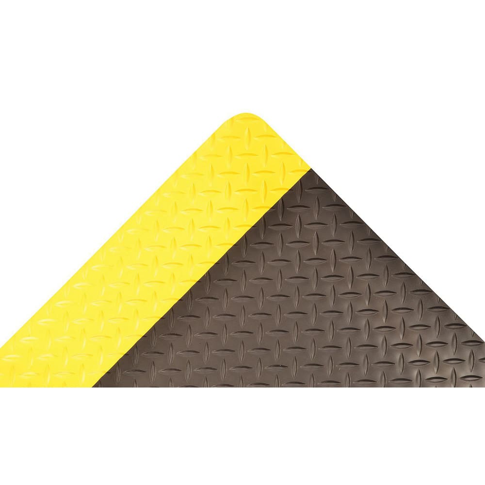 Anti-Fatigue Mat:  900.0000″ Length,  48.0000″ Wide,  9/16″ Thick,  Nitrile Rubber,  Beveled Edge,  Heavy Duty Diamond Plates,  Black & Yellow,  Dry