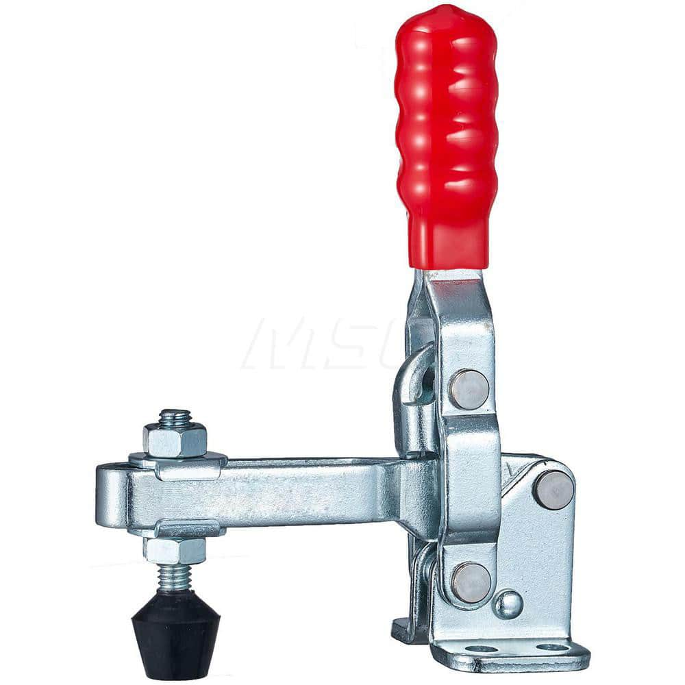 Manual Hold-Down Toggle Clamp: Vertical, 200 lb Capacity, U-Bar, Flanged Base 65 ° Handle Movement, 105 ° Bar Opening, Steel