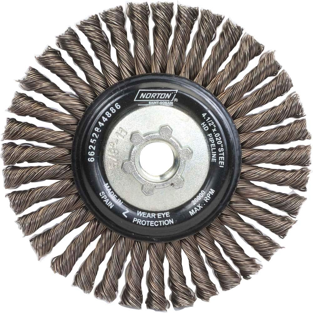 Norton - 4-1/2" OD, 5/8-11 Arbor Hole, Stringer Bead Carbon Wheel Brush - USA Tool & Supply