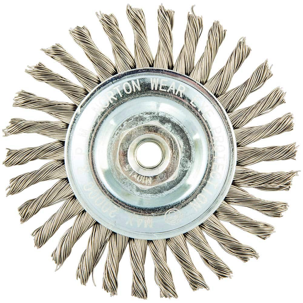 Norton - 4" OD, M10 Arbor Hole, Stringer Bead Twist Knot Stainless Steel Wheel Brush - USA Tool & Supply