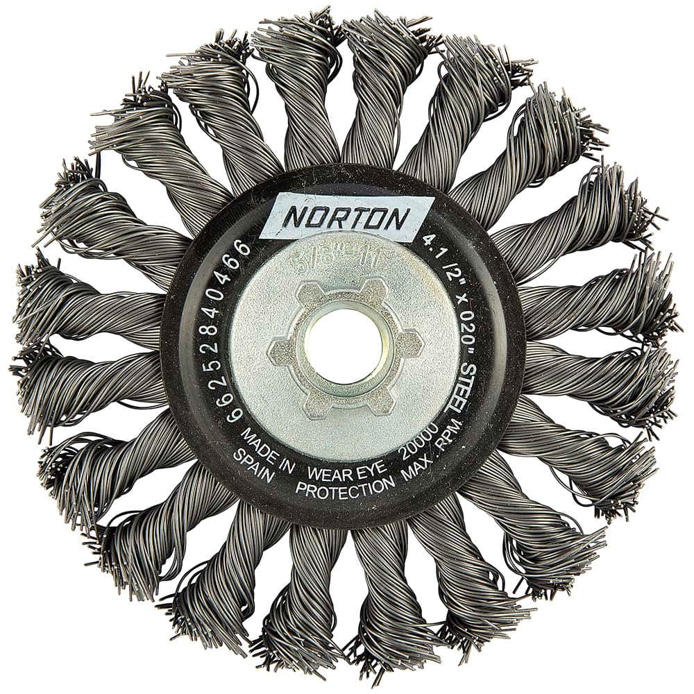 Norton - 4-1/2" OD, 5/8-11 Arbor Hole, Knotted Carbon Wheel Brush - USA Tool & Supply