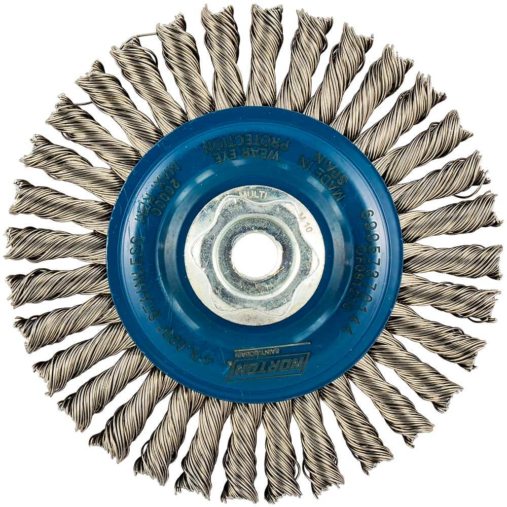 Norton - 4" OD, M10 Arbor Hole, Stringer Bead Twist Knot Stainless Steel Wheel Brush - USA Tool & Supply