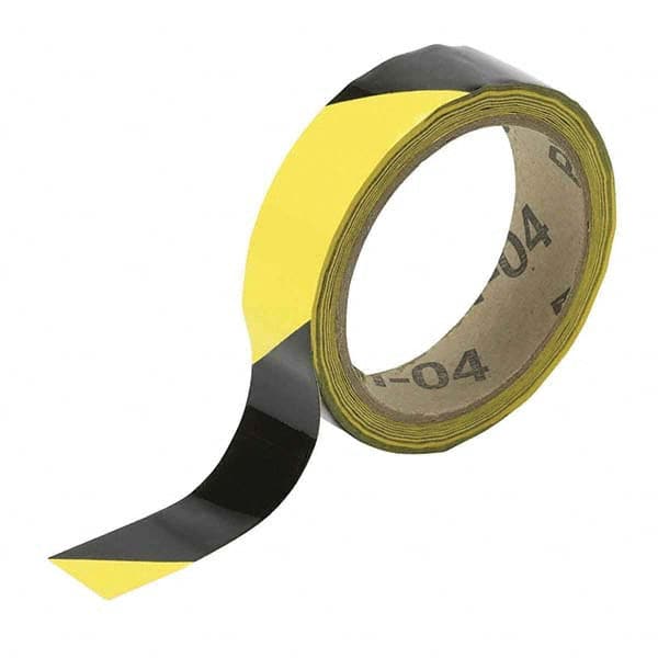 Floor & Aisle Marking Tape: 1″ Wide, 54' Long, Vinyl Black & Yellow, Non Anti-Slip Surface, Light-Duty