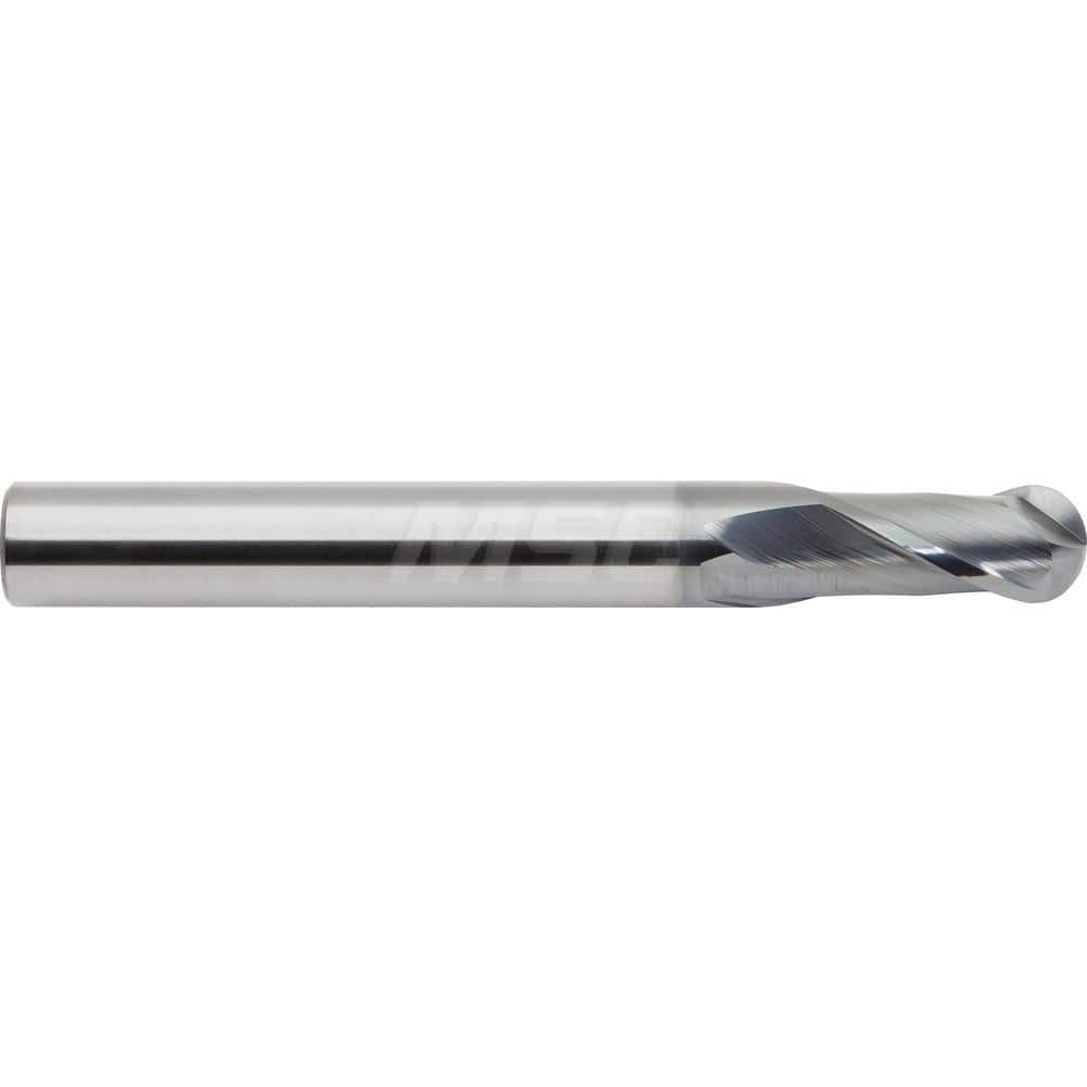 Ball End Mill: 0.2362″ Dia, 2 Flute, Solid Carbide 100 mm OAL, 6 mm Shank Dia, 30 ° Helix, ALtima Blaze Coated, Single End