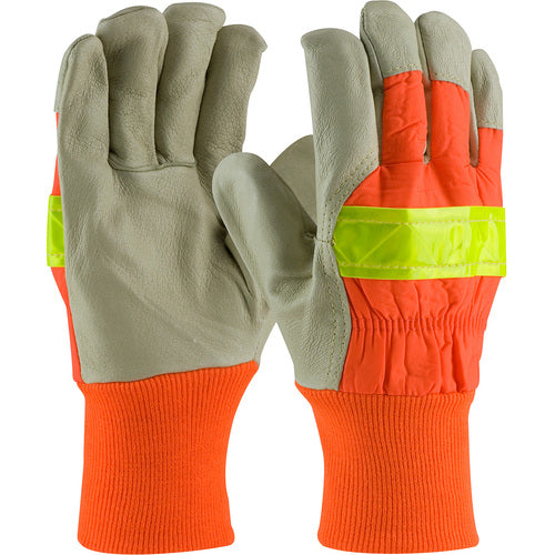 ‎125-448/S Leather Palm Gloves - Hi-Vis Fabric - 3M Thinsulate Lining - Top Grain Pigskin - KW