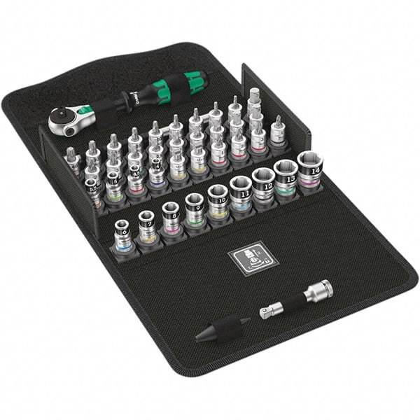 Wera - 42 Piece 1/4" Drive Ratchet Socket Set - Comes in Molded Pouch - USA Tool & Supply