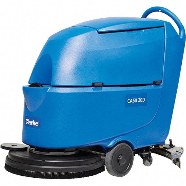 Clarke - 20" Cleaning Width, Battery Powered Walk Behind & Floor Scrubber - 0.6 hp, 150 RPM, 47" Water Lift, 16 Gal Tank Capacity, Series CA60 - USA Tool & Supply