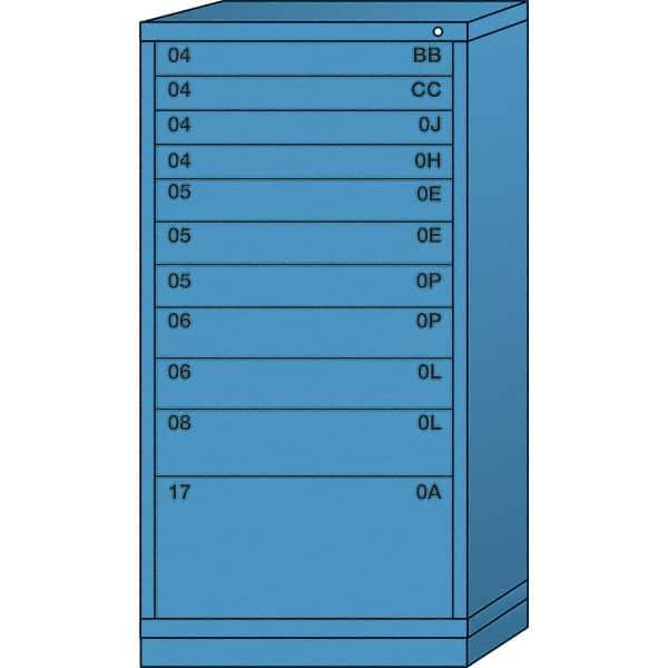 Lyon - 11 Drawer, Standard Eye-Level - Single Drawer Access Cabinet - Steel, 30" Wide x 28-1/4" Deep x 59-1/4" High, Wedgewood Blue - USA Tool & Supply
