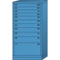 Lyon - 11 Drawer, Standard Eye-Level - Multiple Drawer Access Cabinet - Steel, 30" Wide x 28-1/4" Deep x 59-1/4" High, Wedgewood Blue - USA Tool & Supply