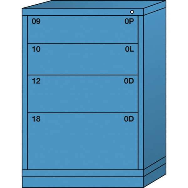 Lyon - 4 Drawer, Standard Counter - Multiple Drawer Access Cabinet - Steel, 30" Wide x 28-1/4" Deep x 44-1/4" High, Wedgewood Blue - USA Tool & Supply