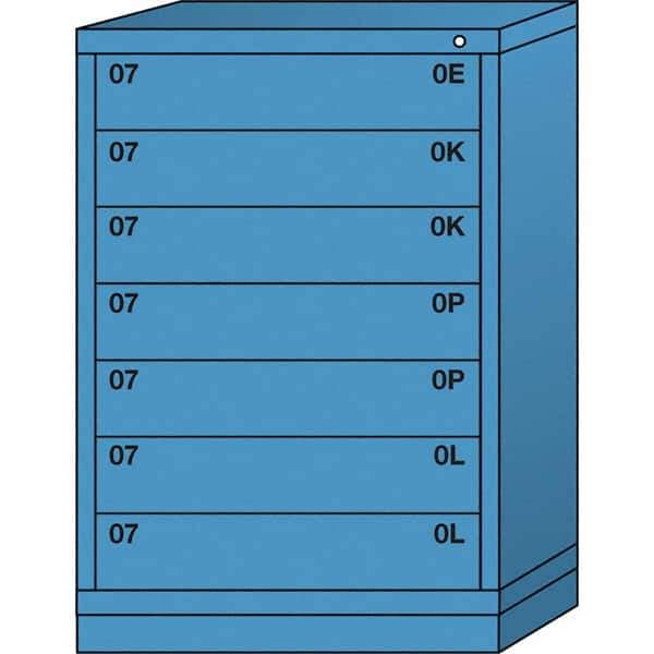 Lyon - 7 Drawer, Standard Counter - Single Drawer Access Cabinet - Steel, 30" Wide x 28-1/4" Deep x 44-1/4" High, Wedgewood Blue - USA Tool & Supply