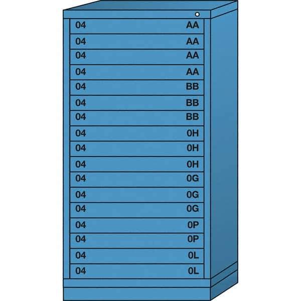 Lyon - 17 Drawer, Standard Eye-Level - Multiple Drawer Access Cabinet - Steel, 30" Wide x 28-1/4" Deep x 59-1/4" High, Wedgewood Blue - USA Tool & Supply
