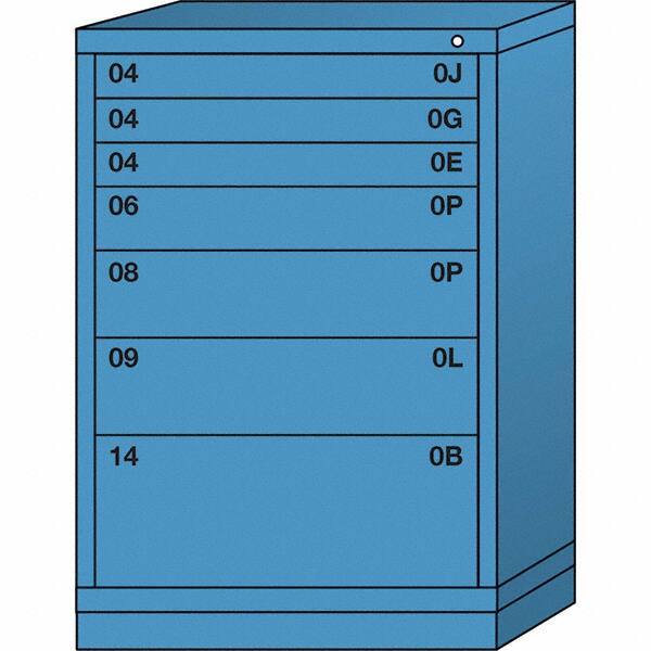 Lyon - 7 Drawer, Standard Counter - Single Drawer Access Cabinet - Steel, 30" Wide x 28-1/4" Deep x 44-1/4" High, Wedgewood Blue - USA Tool & Supply